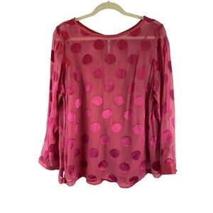 Boden Pink Polka Dot Silk Blouse Back Buttons Tank Layered Sheer Long Sleeve 14